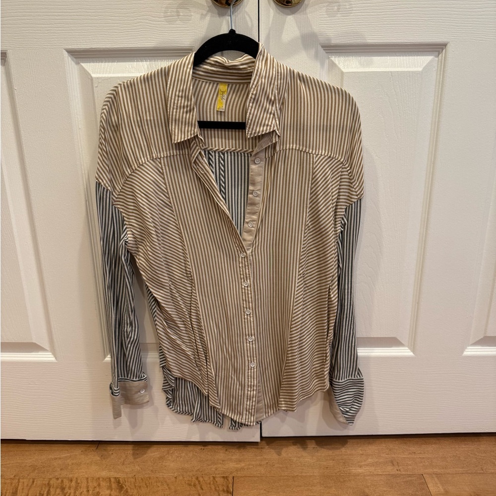 Free People Distressed striped button down